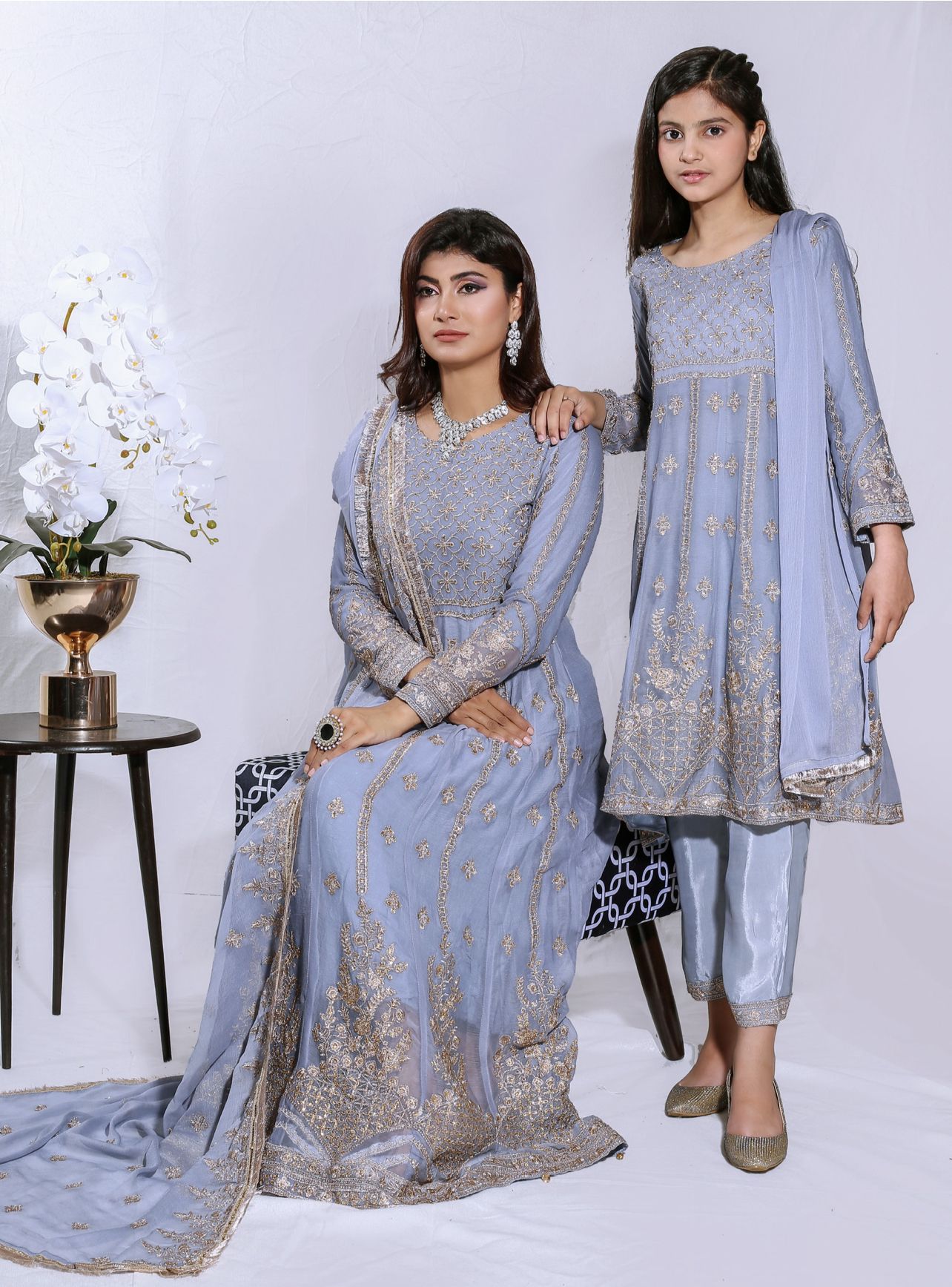 Mother Daughter Ready to Wear Chiffon Maxi Dress GRAY D 214 Shop Pakistani Dresses