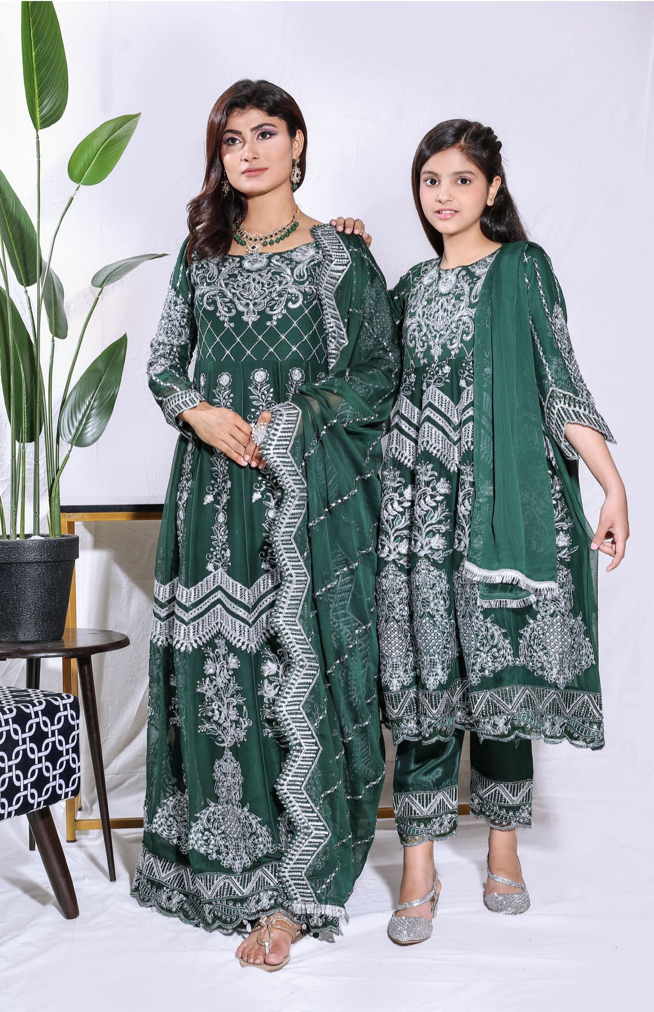 Mother & Daughter Ready to Wear Chiffon Maxi Dress Green D-206
