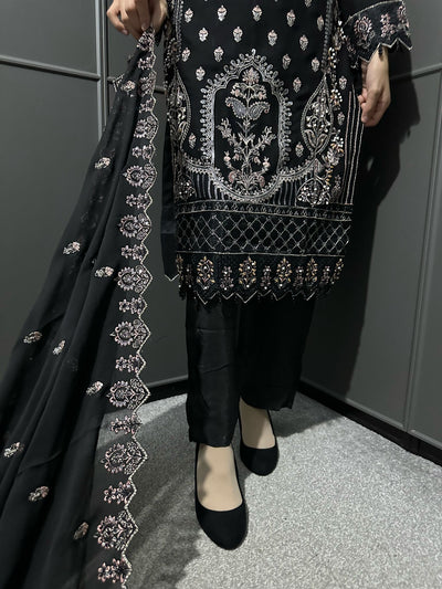 Black 3Pc Embroidered Chiffon Collection With Embroidered Chiffon Dupatta