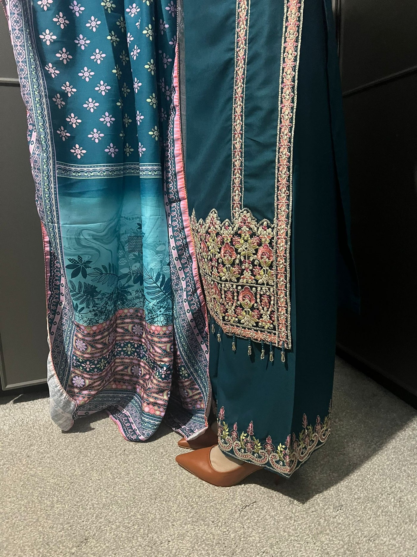 3 Pc Embroidered Dhanak Readymade Plazzo Suit with Winter shawl