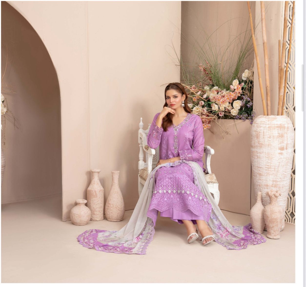 D-1782- Ferisha 3 Piece Semi-Stitched Collection By Tawakkal Fabrics