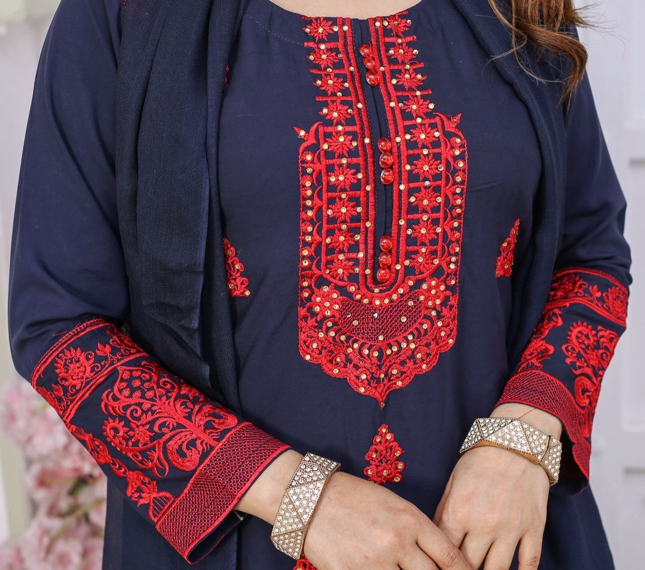 Embroidered Readymade Linen Suit Blue TS-95 | Shop Pakistani Dresses