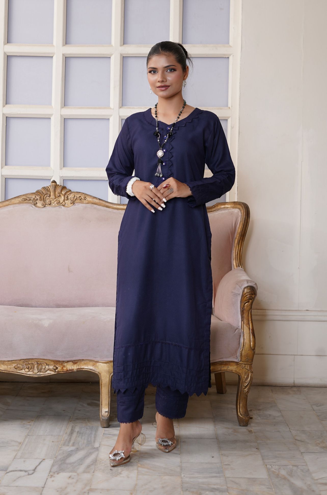 BLUE 2 PIECE PLAIN DHANAK READY TO WEAR SUIT  D-4004