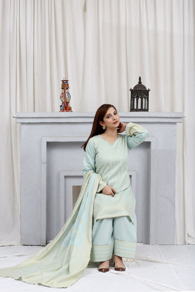 Mint FARSHI SHALWAR brosha Self Printed 3 Piece Outfit | Shop Latest Pakistani Salwar Suits | Pakistani Dresses at affordable prices in United Kingdom | Image 8 of 12