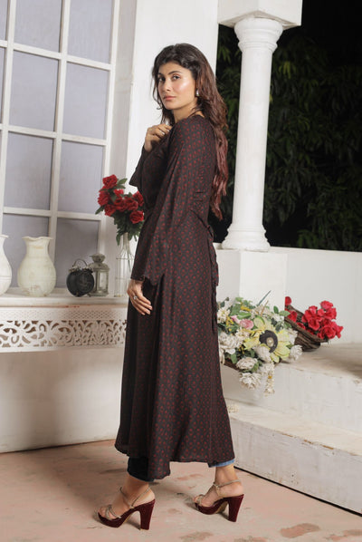 1 Pc Printed  Linen Maxi Dress D-1408