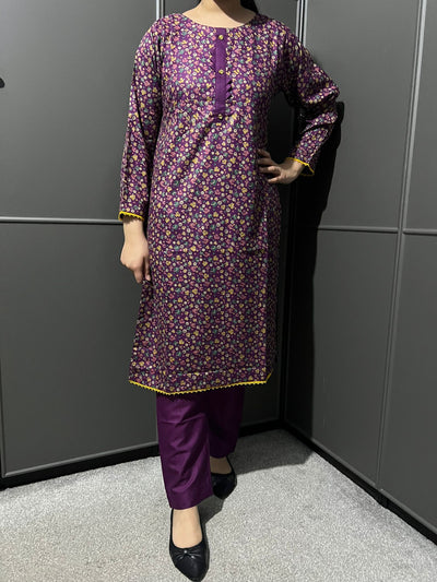 D-65 PURPLE Printed 2 Piece Winter Dhanak Suit