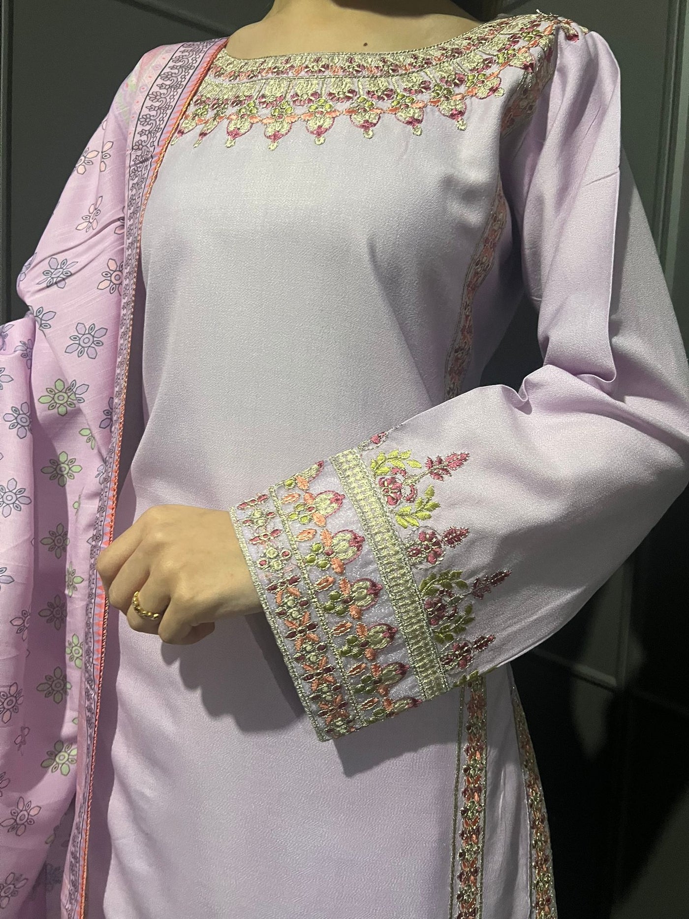 3 Pc Embroidered Dhanak Readymade Plazzo Suit with Winter shawl