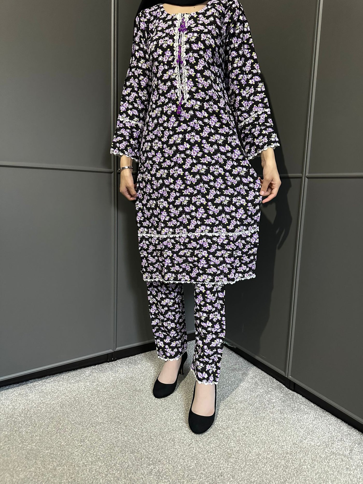 Floral Printed Stone Linen Suit - Trouser 2 Pc Set
