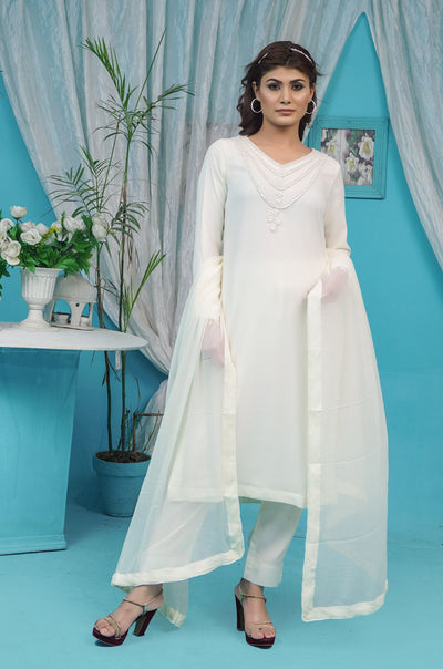 Mahham Luxury Chiffon Georgette Collection Off White  D-25