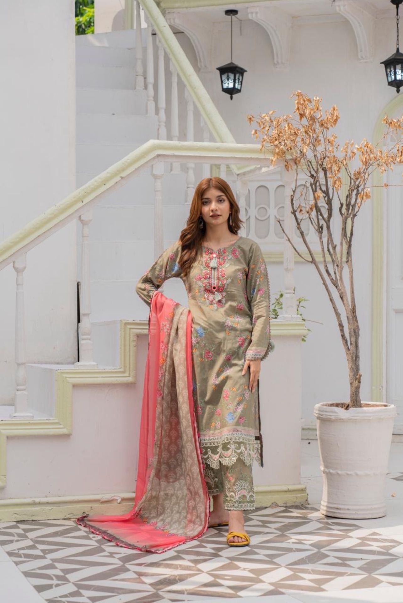 DESIGNER EMBROIDERED LAWN WITH  PRINTED SILK DUPATTA SO-10