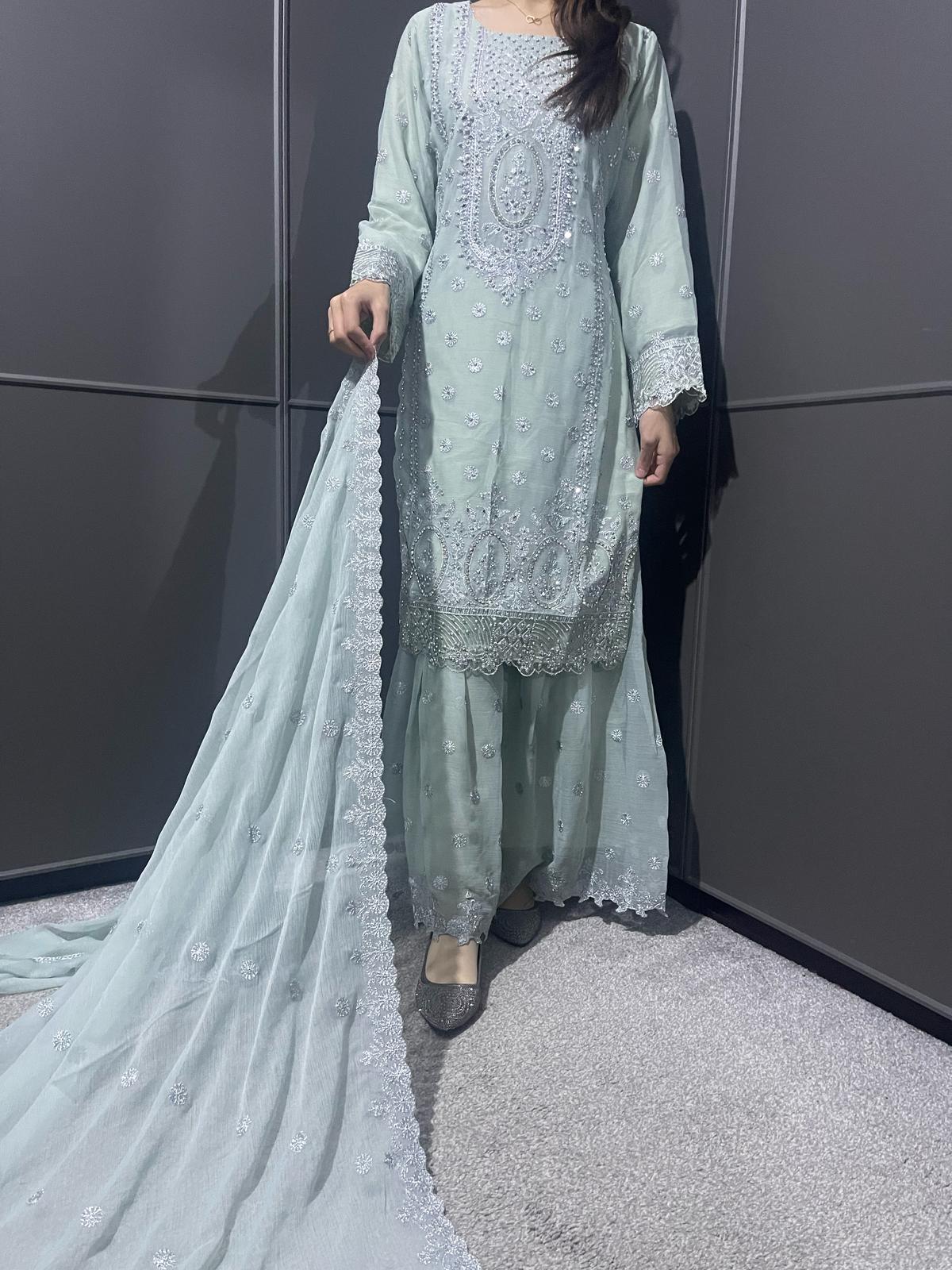 L - MINT - Mahham Luxury Chiffon Gharara Collection