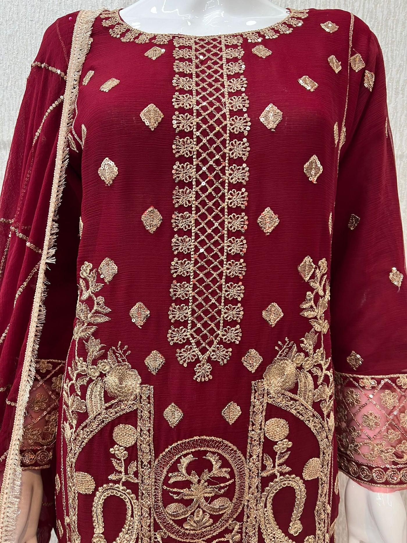 Luxury Festive Chiffon Gharara  Collection Maroon S-6