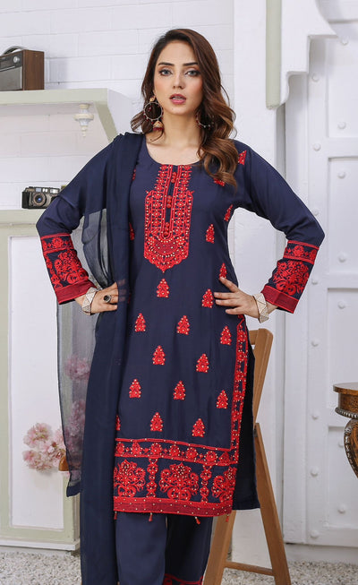 Embroidered Readymade Linen Suit Blue TS-95 | Shop Pakistani Dresses