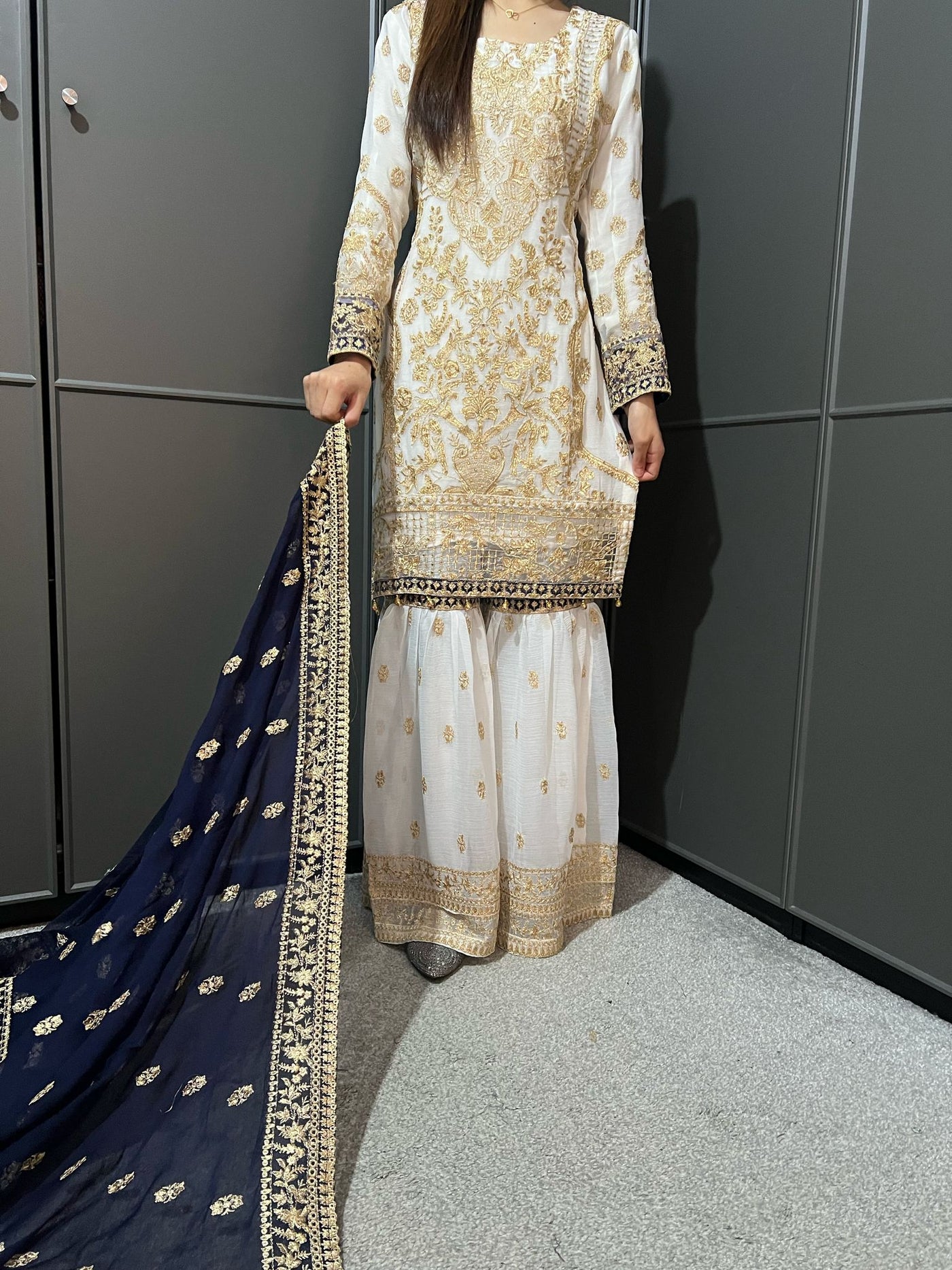 WHITE- Embroidered Gharara Chiffon Mother & Daughter Ready to Wear Collection - Perfect for Family