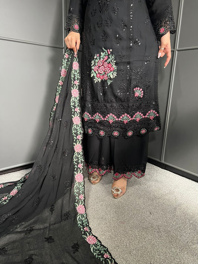 3Pc Plazzo Embroidered Chiffon Collection With Embroidered Chiffon Dupatta