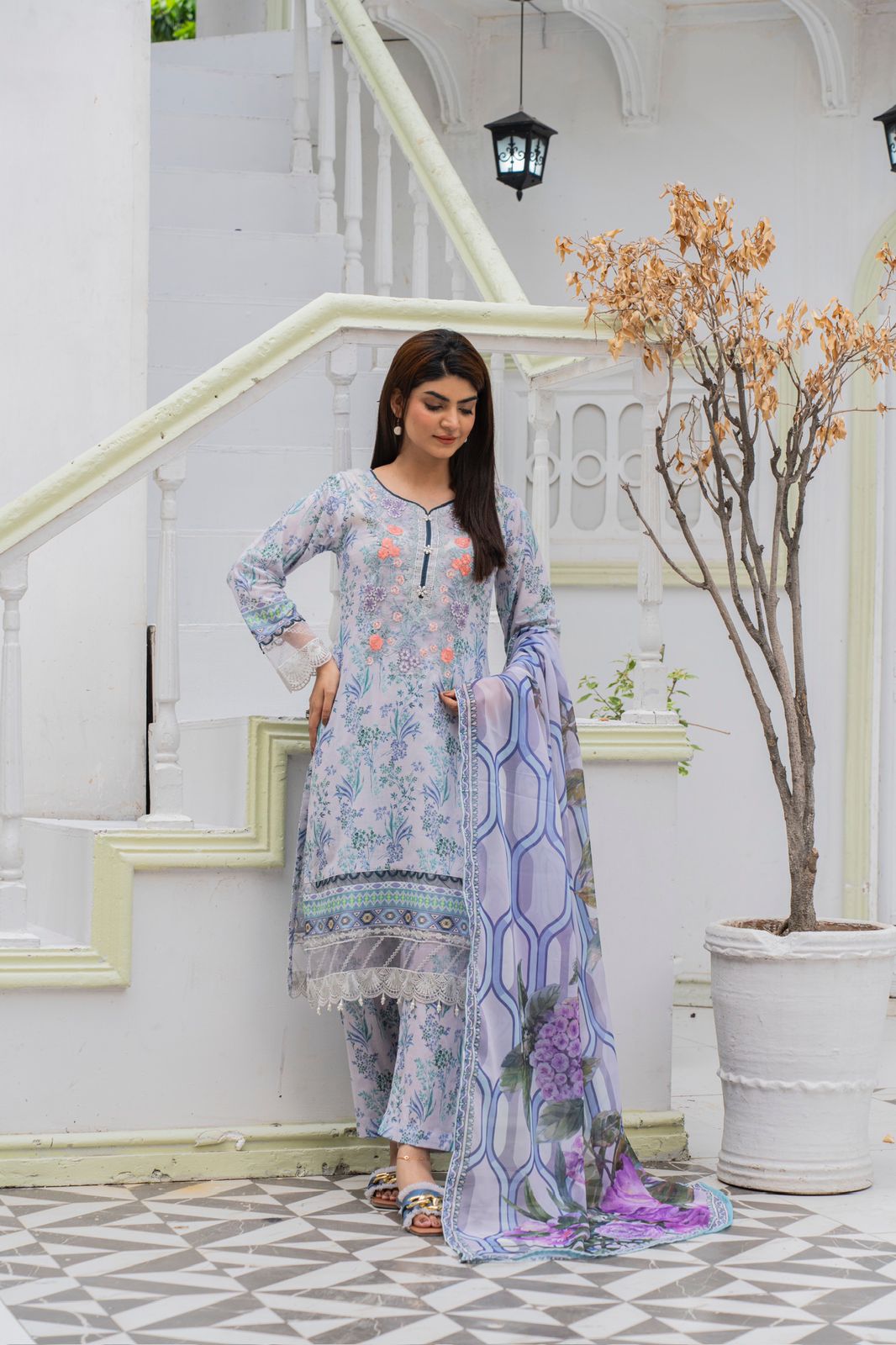 DESIGNER EMBROIDERED LAWN WITH  PRINTED SILK DUPATTA SO-03