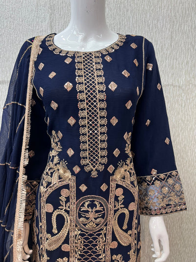 Luxury Festive Chiffon Gharara  Collection Blue S-5