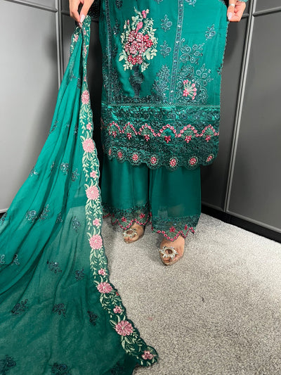 3Pc Plazzo Embroidered Chiffon Collection With Embroidered Chiffon Dupatta