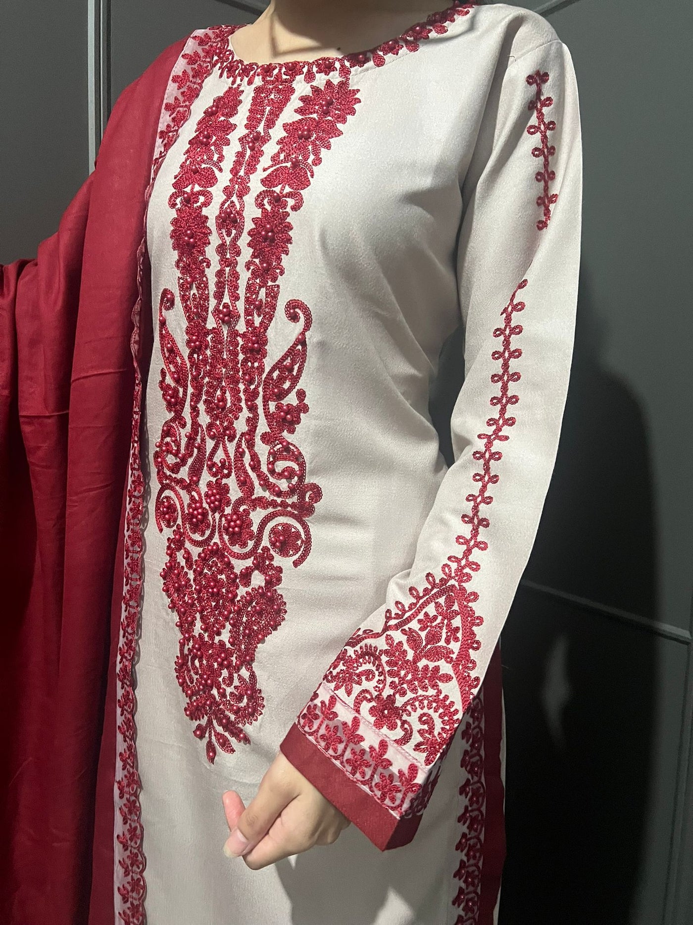 3 Pc Embroidered Dhanak Readymade Plazzo Suit with Winter shawl