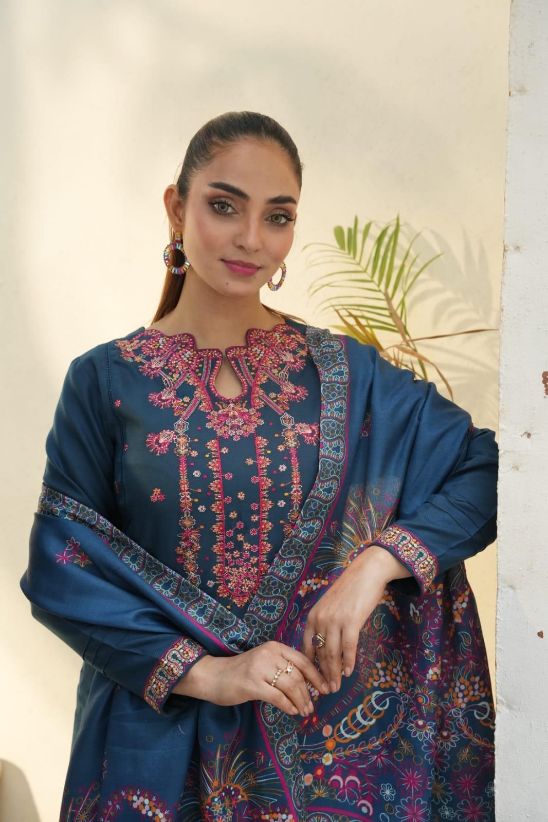 DHANAK 3 PIECE| DESIGNER EMBROIDERED |READY TO WEAR SUIT