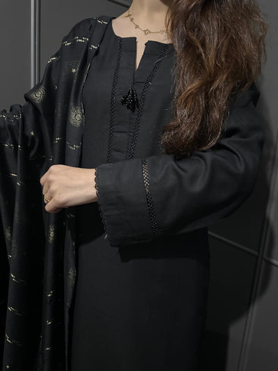 BLACK  3 PIECE PLAIN | DHANAK READY TO WEAR | SUIT WITH SHAWAL