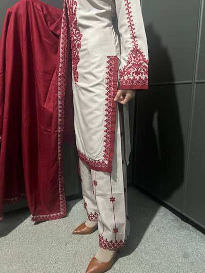 3 Pc Embroidered Dhanak Readymade Plazzo Suit with Winter shawl