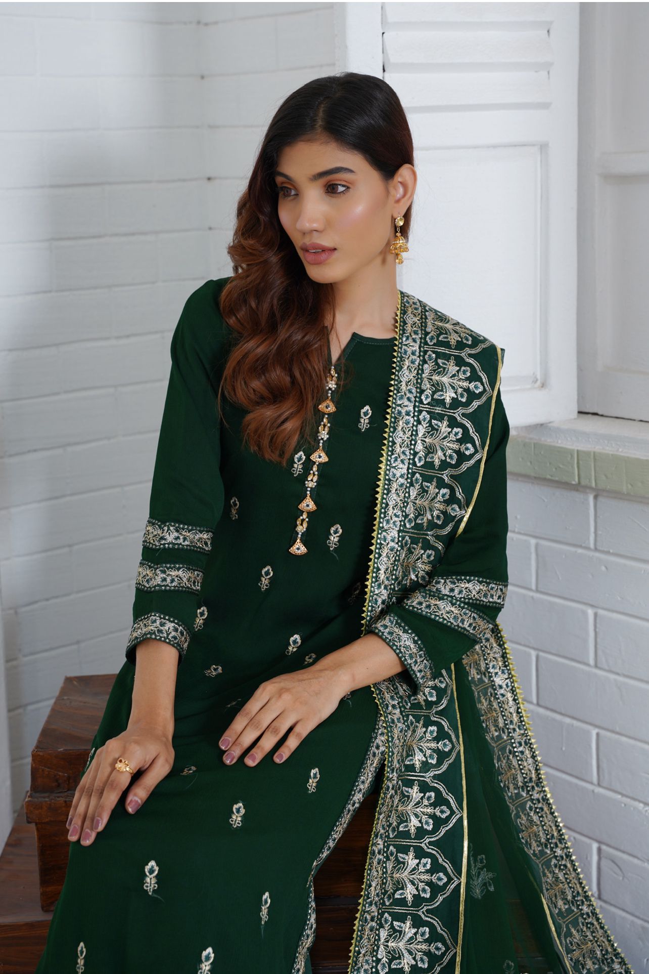 Readymade Chiffon Plazzo Suit With Embroidered Chiffon Dupatta GREEN D-79