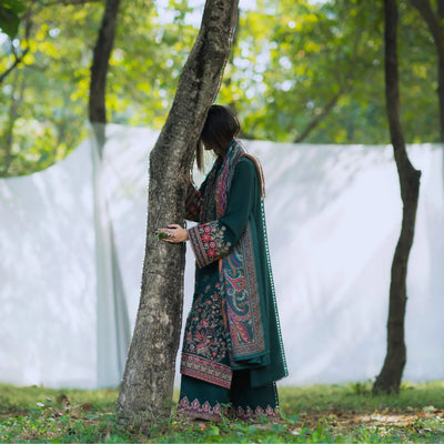 Teal Green Embroidered Dhanak | with Pashmina Shawl Winter| Collection by Casuallite