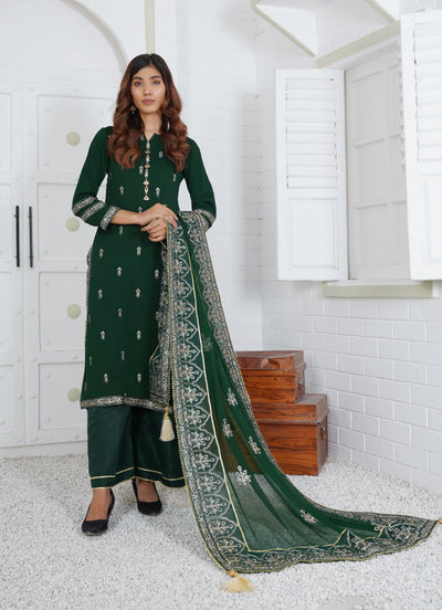 Readymade Chiffon Plazzo Suit With Embroidered Chiffon Dupatta GREEN D-79