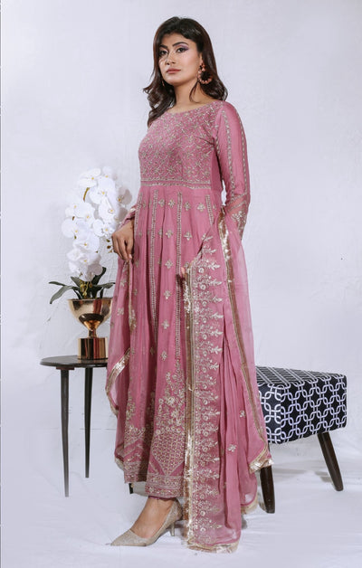 Mother & Daughter Ready to Wear Chiffon Maxi Dress PINK D-213| Shop Pakistani Dresses