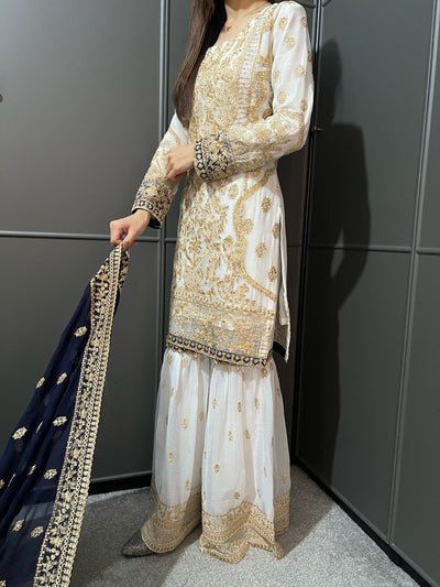 WHITE- Embroidered Gharara Chiffon Mother & Daughter Ready to Wear Collection - Perfect for Family