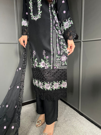 Black - Viscose Embroidered Plazzo | Suit With Embroidered | Chiffon Dupatta