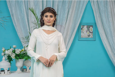 Mahham Luxury Chiffon Georgette Collection Off White  D-25