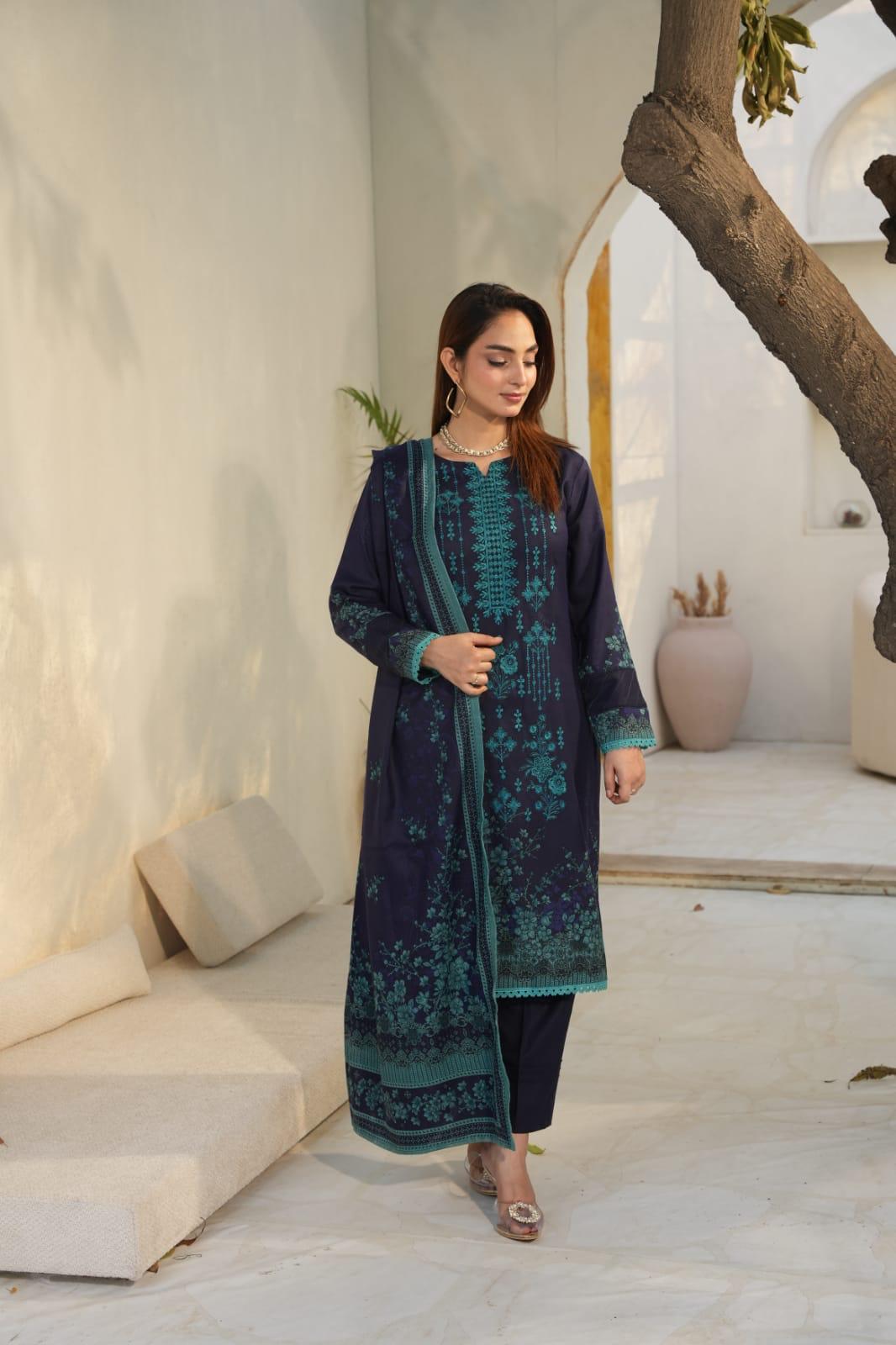 DHANAK 3 PIECE| DESIGNER EMBROIDERED |READY TO WEAR SUIT