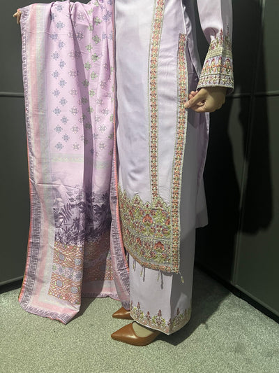 3 Pc Embroidered Dhanak Readymade Plazzo Suit with Winter shawl
