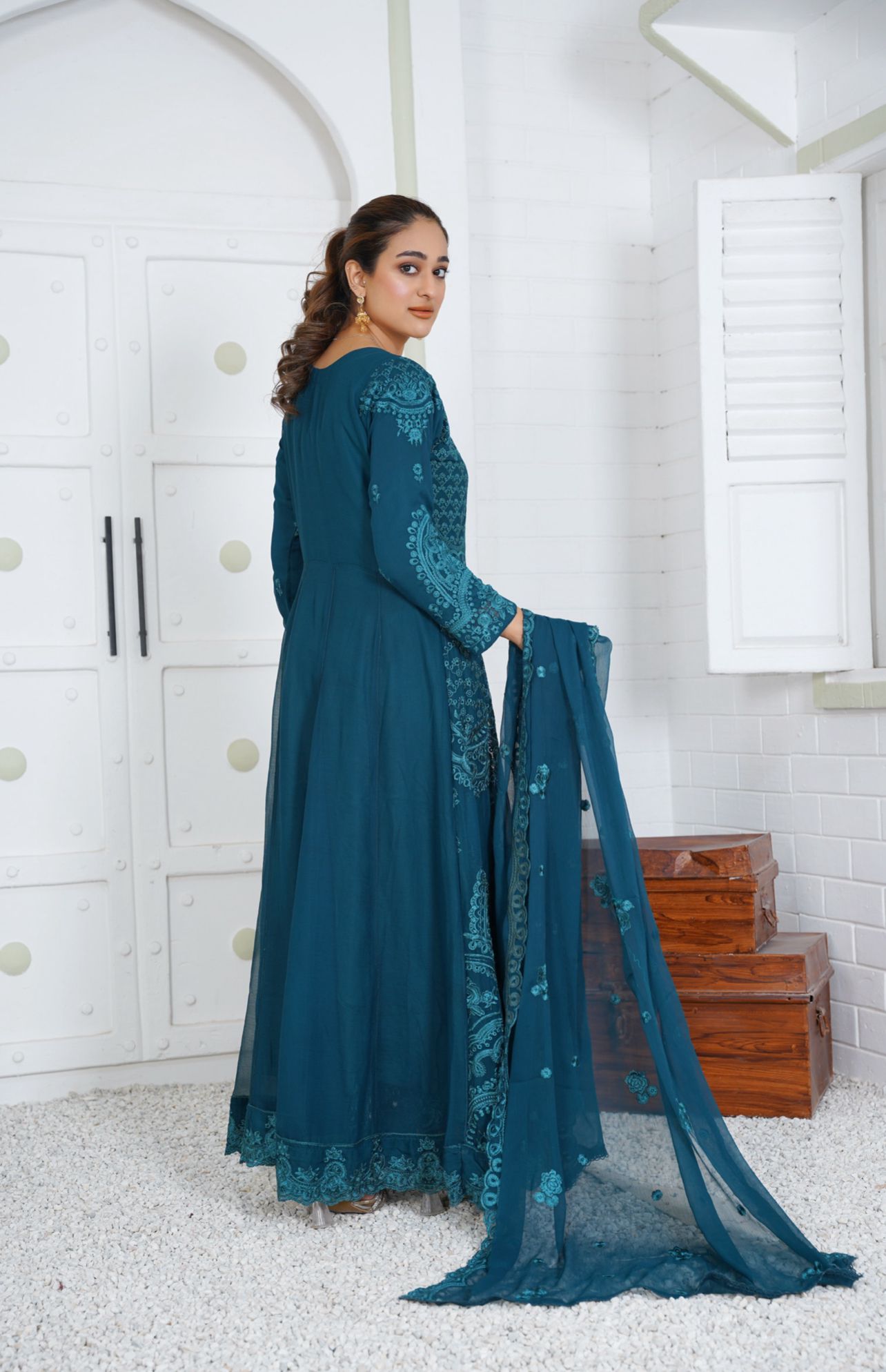 Mother & Daughter Ready to Wear Chiffon Maxi Dress Teal D-307| Shop Pakistani Dresses