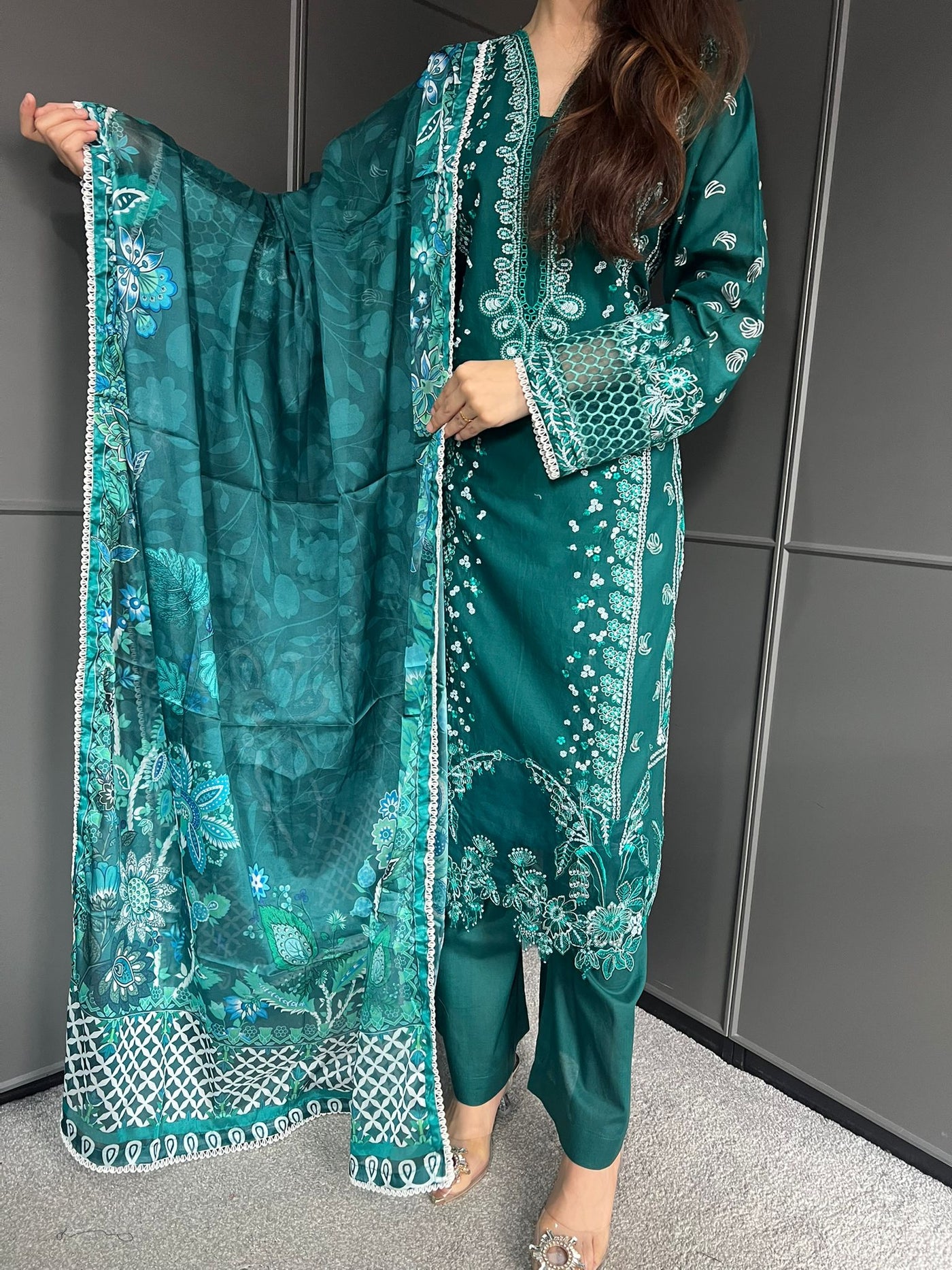 Raj Bari  Embroidered | Lawn Designer Suit With | Embroidered  Dupatta