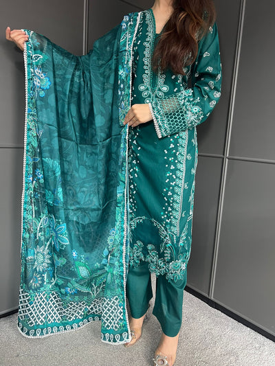 Raj Bari  Embroidered | Lawn Designer Suit With | Embroidered  Dupatta