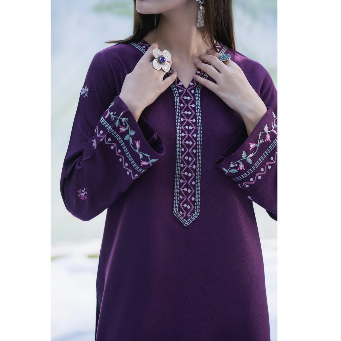 Purple Embroidered Dhanak | with Pashmina Shawl Winter| Collection by Casuallite