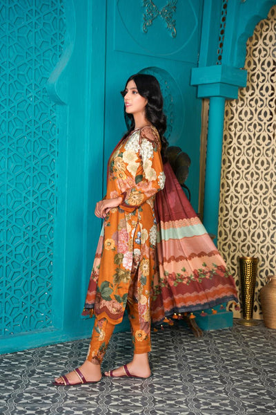 3 Pc Floral Printed Designer Lawn Suit With Lawn Dupatta  IJ-6