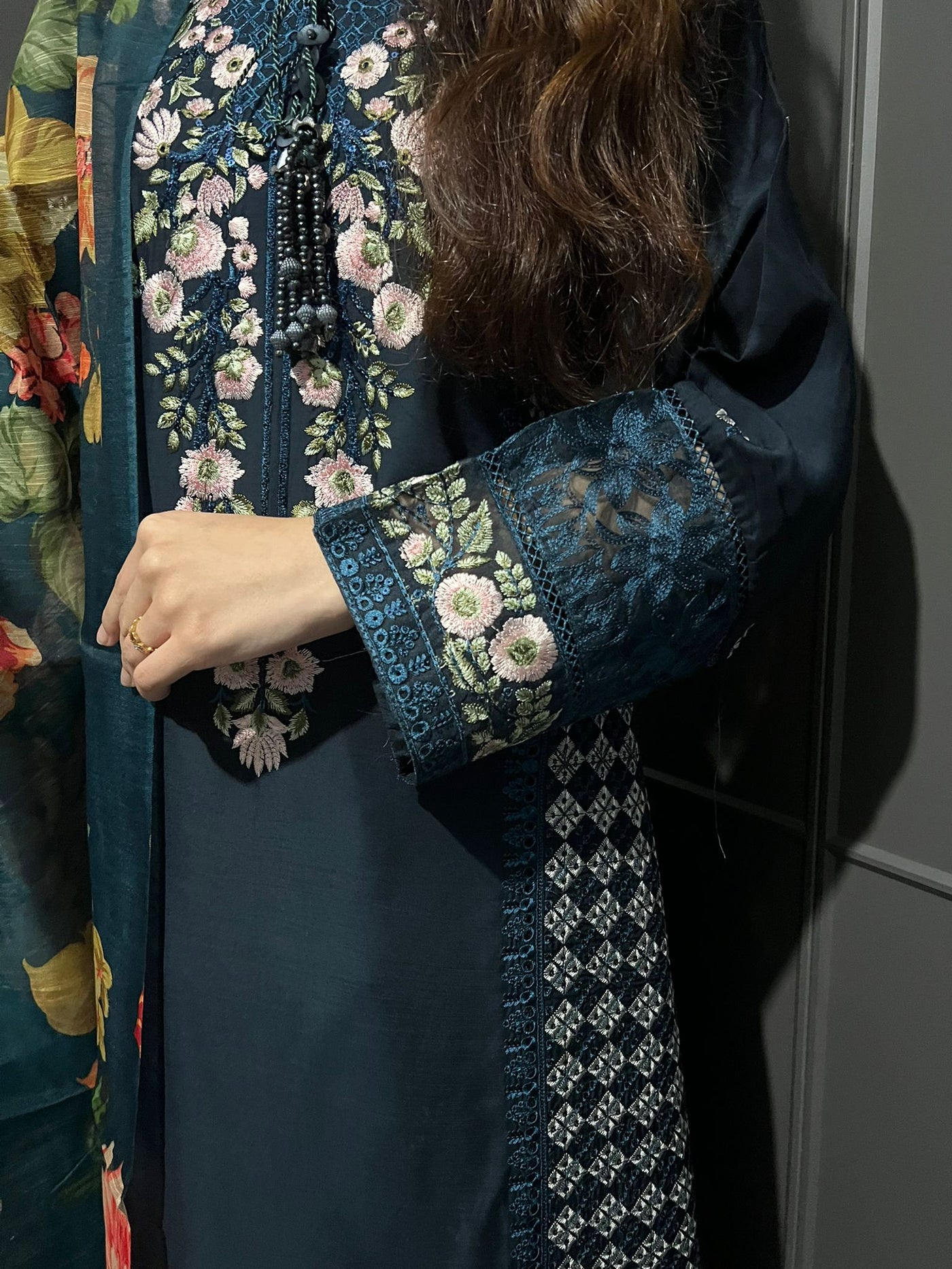 Blue - Viscose Embroidered Plazzo | Suit With Embroidered | Organza Dupatta