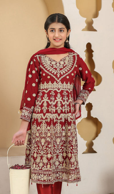 Mother & Daughter Ready to Wear Chiffon Maxi Dress MAROON D-204 | Shop Pakistani Dresses