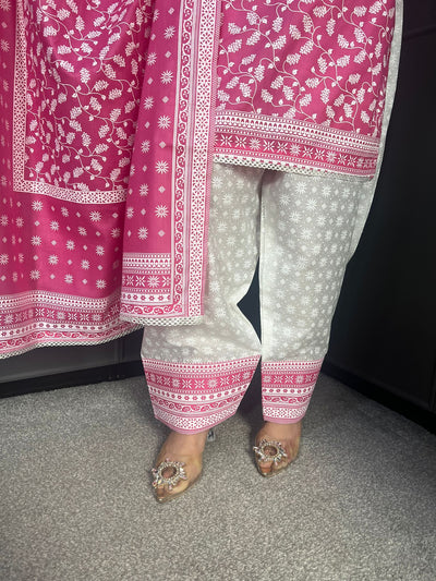 PINK  FARSHI SALWAR 3PC READYMADE SUIT  WITH LAWN DUPTTA