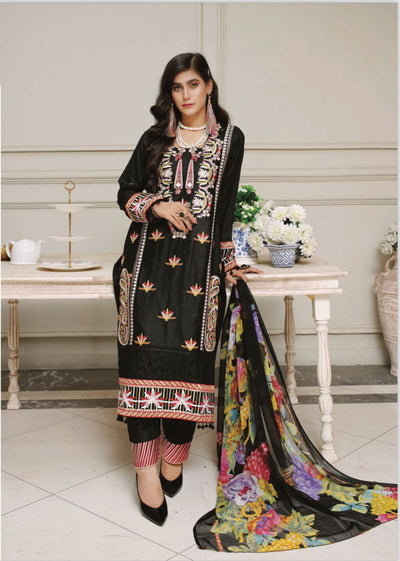 3 Piece Embroidered Lawn With Bamber Chiffon Dupatta D-05