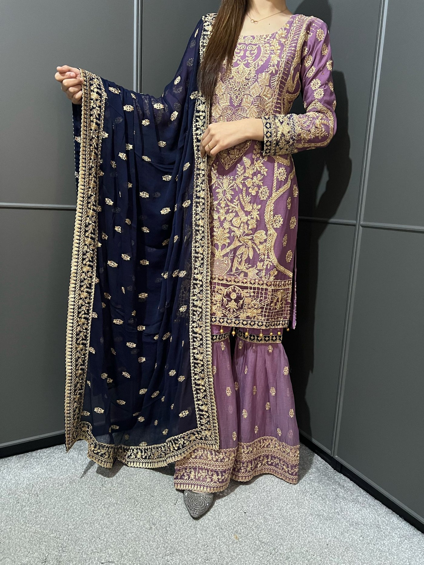 PINK - Embroidered Gharara Chiffon Mother & Daughter Ready to Wear Collection - Perfect for Family