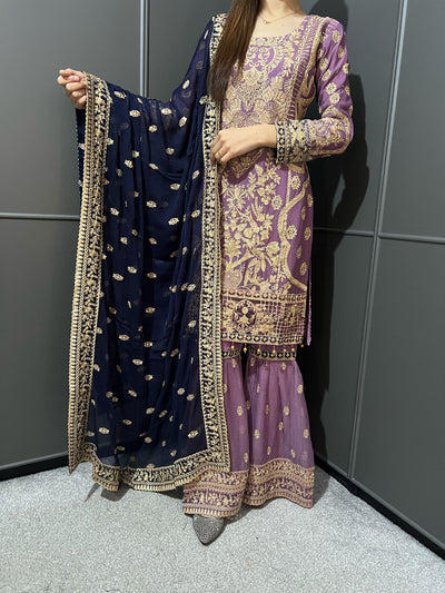 PINK - Embroidered Gharara Chiffon Mother & Daughter Ready to Wear Collection - Perfect for Family