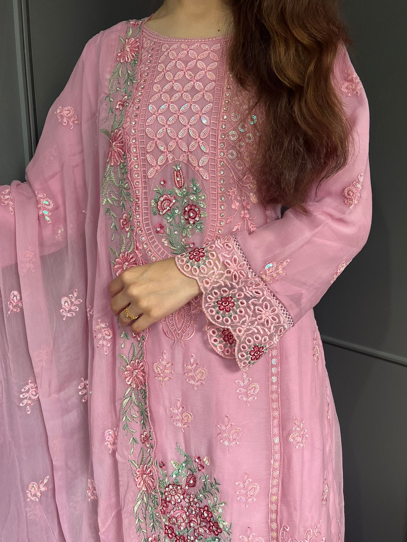 3Pc Plazzo Embroidered Chiffon Collection With Embroidered Chiffon Dupatta