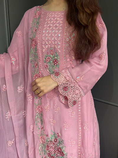 3Pc Plazzo Embroidered Chiffon Collection With Embroidered Chiffon Dupatta