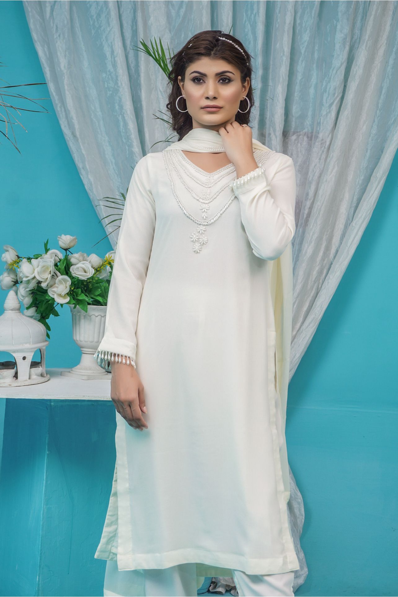 Mahham Luxury Chiffon Georgette Collection Off White  D-25