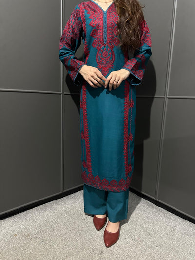 3 PIECE EMBROIDERED| DHANAK READY TO WEAR | SUIT WITH EMBROIDERED SHAWAL